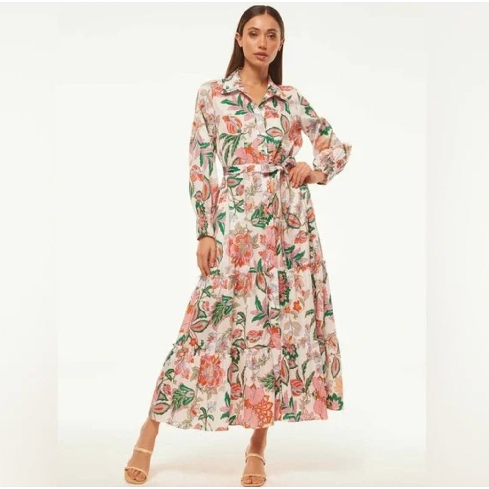 MISA Los Angeles Esme Casablanca Floral Maxi Shirt Dress Long Sleeve Belted XS